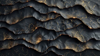 Poster - Abstract black and gold textured layers with glittering cracks