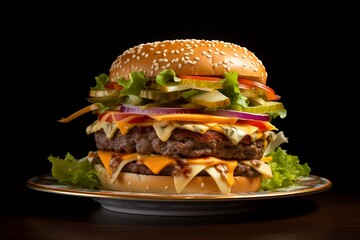 Wall Mural - The Hamburger on a plate.