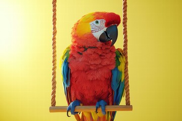 Canvas Print - Colorful parrot on a swing. AI.