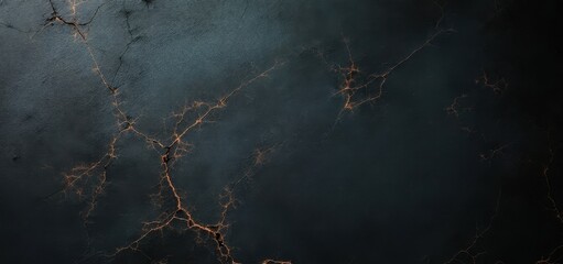 Poster - Abstract dark marble texture with orange veins and cracks