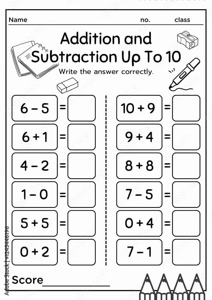 fun addition and subtraction problems up to 10 for kindergarten ...