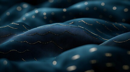 Sticker - Luxurious dark-blue fabric texture, gold thread, waves