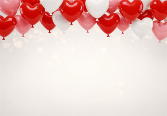 Poster - light background with balloons hearts for Valentine's Day, background for a postcard . Generative AI