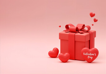 Poster - 3D Valentine's Day Heart Gift, Card Background . Generative AI