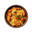 © athar - Restaurant style Spicy Chicken Biryani in wooden bowl with Raita and salan, Popular Pakistani Food