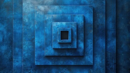 Poster - Abstract geometric blue wall art with concentric square design