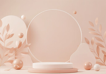 Poster - beautiful spring podium with flowers for product presentation or advertising . Generative AI