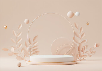 Poster - beautiful spring podium with flowers for product presentation or advertising . Generative AI