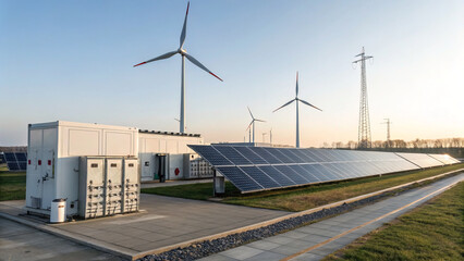 high tech wind and solar hybrid system with solar panels and turbines
