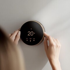 Aufkleber - Sleek High-Tech Smart Thermostat on Light Gray Wall Ultra-Wideband Connectivity and Scandinavian Chic for Modern Home Automation and Sustainable Living