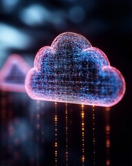 Leinwandbilder - Futuristic Cloud Interface Design Holographic Digital Network Visualization with Neon Textures - Advanced Technology Integration for Dynamic Business Solutions