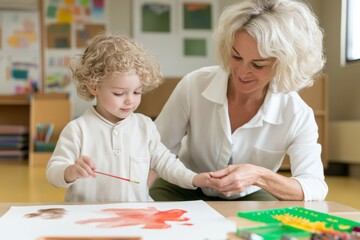 Poster - Joyful Classroom Creative Preschool Art Session with Caring Teacher and Vibrant Supplies Inspiring Early Education Campaign for Nurturing Growth and Expression