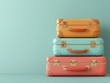 © Kittichet - Three stacked suitcases in a vertical arrangement for travel and luggage concepts