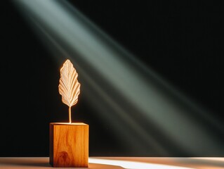 Aufkleber - Modern Achievement Display Metallic Trophy with Dramatic Spotlight in Minimalist Setting - Business Excellence and Motivation Content for Corporate Branding