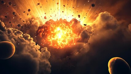 Wall Mural - Massive explosion in space with debris and glowing clouds illustrating a cosmic event