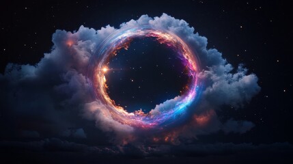 Aufkleber - Ethereal Space Artistry Celestial Ring and Nebulous Clouds in Cosmic Collage - Inspiring Sci-Fi Content for Modern Digital Marketing and Astronomy Education