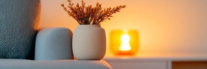 Poster - Hygge-Inspired Family Gathering Cozy Living Room Setup with Textured Sofa and Ambient Lighting - Modern Home Decor and Family Bonding Enhancement