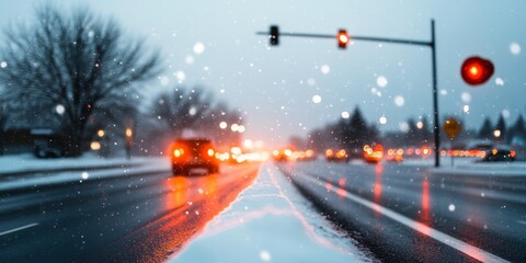Poster - Cinematic Urban Snowstorm Scene Emergency Vehicles in Convoy Formation on Frostridden Roads - Dynamic Crisis Response Visuals for Weather Alert Content and Urban Safety Campaigns