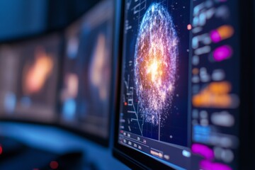 Fototapete - Futuristic Aerospace Operations Interface LED Screens and Data Visualization for Modern Mission Control - Enhancing Space Monitoring and Strategic Coordination for Digital Transformation