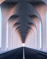 Poster - Architectural Symmetry Concrete Arched Highway with Road Markings in Natural Horizon - Future Mobility Content and Urban Planning Visualization