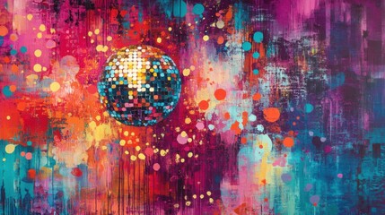 Wall Mural - Rainbow-hued reflections from a glittering disco ball illuminating an abstract vibrant backdrop