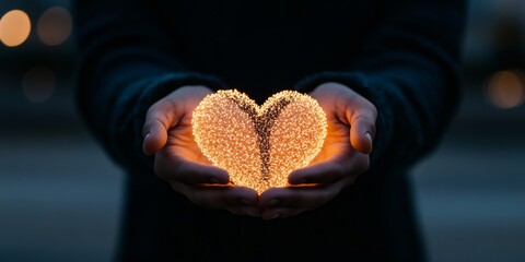 Aufkleber - Illuminated Heart in Hands Warm Glow Concept for Thank You Campaigns - Modern Lifestyle, Gentle Bokeh Effect, Emotional Marketing Content and Appreciation Messaging