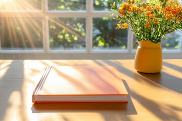 Poster - Sunlit Workspace Revival Vibrant Organizer in Daylight with Floral Ambiance - Contemporary Office Content and Strategic Planning Enhancement