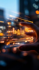 Aufkleber - Holographic Financial Dashboard Interactive Projection with Futuristic Graphs in Urban Workspace Enhancing Fintech Solutions and Modern Business Strategy
