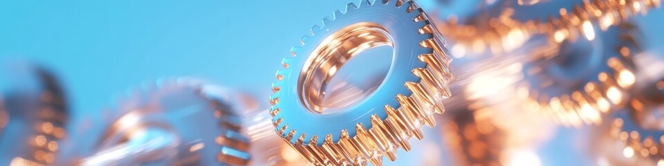 Poster - Futuristic Industrial Aesthetic Metallic Gear Interface with Reflective Surfaces - Cutting-Edge Automation Visualization and Business Innovation System Integration