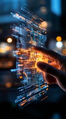 Aufkleber - Holographic Financial Interface Interactive Virtual Projection in Futuristic Workspace - Advanced Banking Technology for Business Innovation and Digital Transformation