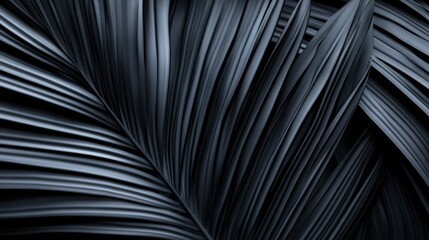 Poster - close-up view of elegant black palm leaves with smooth texture and intricate patterns in natural lig