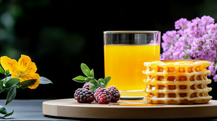 Canvas Print -  cozy brunch with waffles and juice