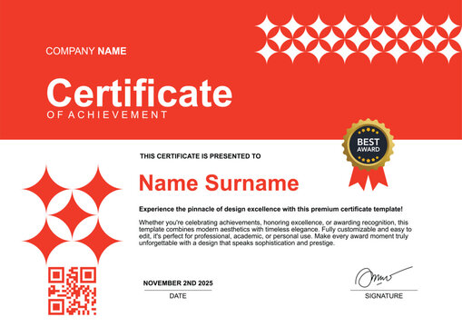 TEMPLATE CERTIFICATE WITH STAR ORNAMENT ORANGE COLOR