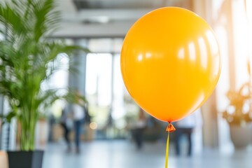 Poster - Vibrant Office Culture Orange Balloon Catwalk in Open-Plan Workplace for Energized Team Building and Creative Marketing Content Creation