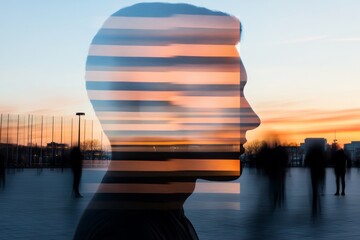 Fototapete - Contemporary Silhouette Blended Urban Landscape Alex Interface - Visual Storytelling Content and Modern Marketing Design for Urban Branding