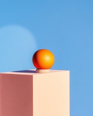 Leinwandbilder - Vibrant Minimalist Design Orange Sphere on Textured Pastel Plinth - Dynamic Visuals for Creative Marketing and Modern Product Display in Arts and Retail