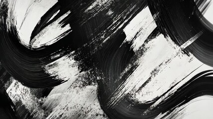 Poster - Dynamic black and white brush strokes create fluid motion on canvas