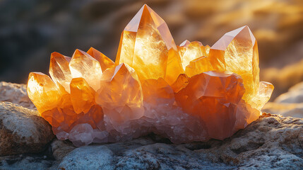 Poster - Ethereal Quartz Cluster in Sunlight, Perfect for Spiritual or Wellness . Generative AI