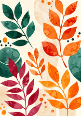 Poster - Vivid Watercolor Leaves on White Background for Nature and Botanical Themes. Generative AI