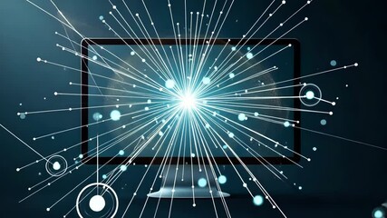 Aufkleber - A computer monitor with a bright light coming out of it. The light is surrounded by a lot of small dots