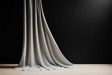 Poster - Contemporary Theater Drapes Luxurious Velvet Curtains on Wooden Stage - Elevate Event Atmosphere and Dramatic Presentation for Modern Performance Spaces