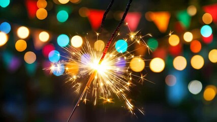 Poster - Sparkler ignites joy at colorful night celebration with festive lights