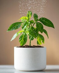 Aufkleber - Zen Minimalist Smart Agriculture Automated Watering for Indoor Chili Plant in Sleek White Pot - Eco-Friendly Urban Garden Solutions for Sustainable Living Spaces