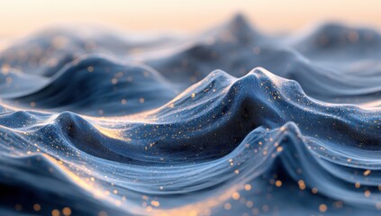 Poster - Abstract depiction of dynamic waves with shimmering golden elements creating a serene and tranquil atmosphere for background or nature-themed projects