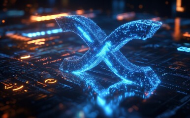 Poster - Abstract Digital Background with Glowing Blue Data Symbol Representing Technology and Innovation in a Futuristic Cyber Environment