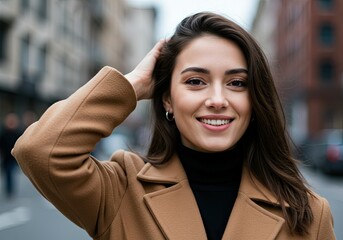 portrait beautiful smiling woman in city