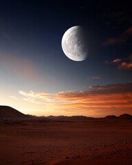 Poster - Martian Horizon Glow Silhouetted Rocky Expanse under Eclipsed Moon Immersive Aerospace Branding and Sci-Fi Cinematic Design for Futuristic Exploration Ventures
