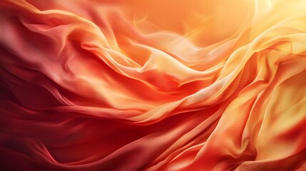 Poster - dramatic and fluid abstract image of vibrant silk fabric cascading in mesmerizing waves of warm fier