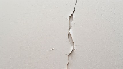 Poster - Detailed Close-up of a Small Crack on the White Ceiling Surface .White empty surface with cracks. Cracked white wall. Crack on white surface. Texture of wall with cracks