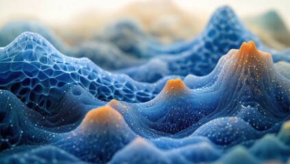 Poster - Abstract representation of colorful wave patterns resembling ocean waves, showcasing textures in blue, orange, and organic shapes in digital art